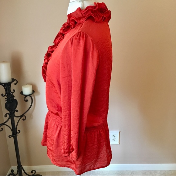 I.N. Studio Burnt Orange Ruffle Collar Blouse - Picture 4 of 7